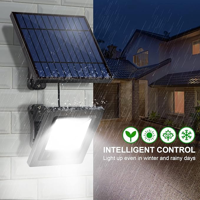 Solar Lights Outdoor 6500K Cool White Solar Flood Lights, Waterproof Dusk to Dawn Solar Powered Security Spot Lights for Porch Patio Yard Garage 1 Pack