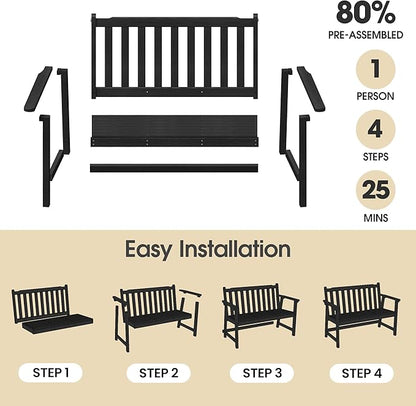 Ciokea 48" Outdoor Bench Set of 2, HDPE Weatherproof Garden Bench, 2-Person Memorial Benches with 550 Lbs, Waterproof Patio Porch Benches for Outside Business Deck Office Backyard Balcony, Black