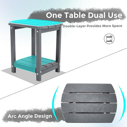 Adirondack Square Outdoor Side Table,2-Tier Storage Patio Side Table, HDPE End Tables for Backyard Pool Porch Garden Lawn