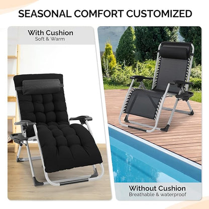 VINGLI 29" Padded Zero Gravity Chair, Lounge Chair with Removable Cushion & Tray， Folding Reclining Patio Chairs， Recliner Chair for Lawn，Indoor Outdoor-Black