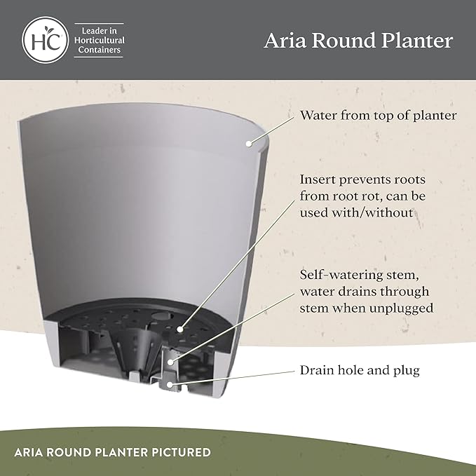 The HC Companies Aria Round Self-Watering Pot - Lightweight Plastic Planter for Herbs & More - Durable Plant Pots for Indoor Plants & Outdoor Plants (12" Glossy Black, Pack of 1)