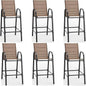 HOMREST Outdoor Bar Height Stools Set of 6,Stackable Patio Chairs with Armrests, High Back Textilene Chairs with Breathable Fabric & Metal Frame for All Weather,Brown