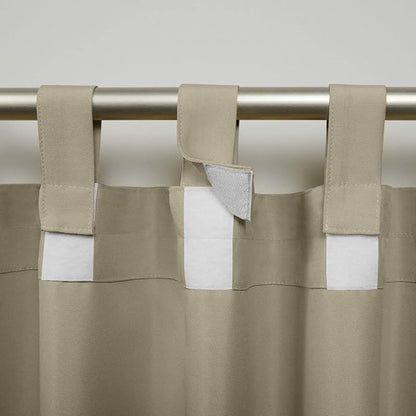 Exclusive Home Cabana Solid Indoor/Outdoor Light Filtering Hook-and-Loop Tab Top Curtain Panel Pair, 54"x132", Taupe