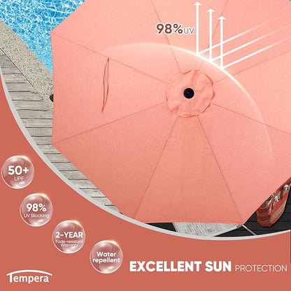 Tempera Patio Market Outdoor Table Umbrella with Auto Tilt and Crank, Large Sun Umbrella with Sturdy Pole & Fade Resistant Canopy, Easy to Set