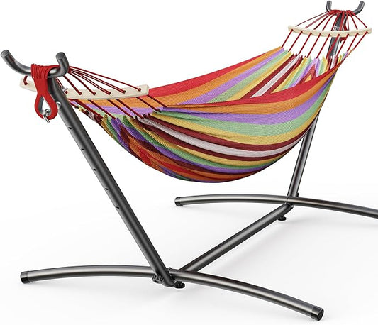 Double Hammock with Heavy-Duty Steel Stand,Portable,Easy Assembly,600lbs Weight Capacity,Suit for Indoor,Yard,Camping,or Outdoor
