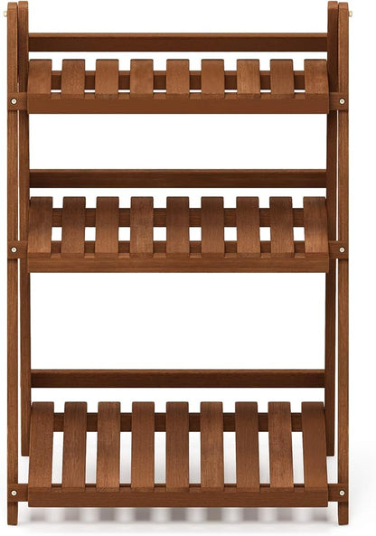 Furinno FG18452 Tioman Hardwood Patio Furniture Outdoor 3-Tier Flower Rack, Natural