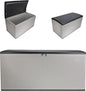 Suncast 160-Gal. Resin Extra-Large Outdoor Patio Deck Box with Pad-Lockable Lid, Modern Reeded Outdoor Patio Bench/Storage Box for Cushions, Garden Tools, and More, Iron Ore/French Gray