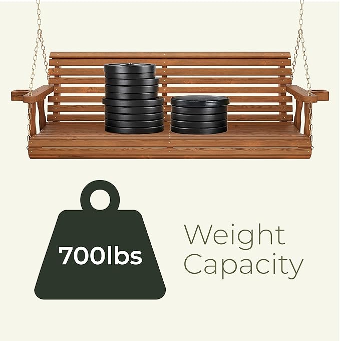 Amish Casual 4 Foot Roll Back Porch Swing with Cup Holders in Semi-Solid Black Stain - Amish Made in The USA from Treated Pine Heavy Duty 700 Lb. Weight Capacity