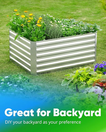 Quictent Galvanized Raised Garden Bed 4x3x2ft Tall Garden Bed Extra Height 22.4" Hold 24cft Soil Outdoor Heightened Planter Box for Deep Root Vegetables Herbs Tomato Cage Included, Silver