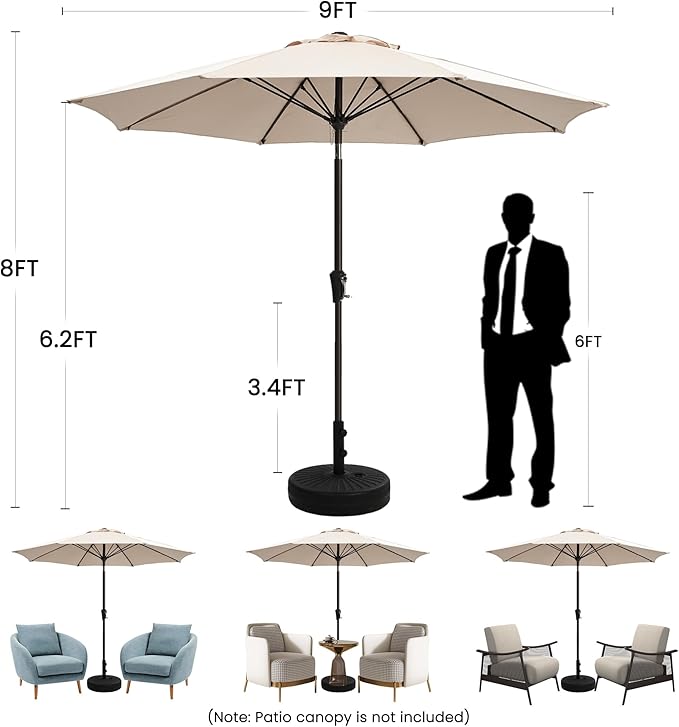Ayge 9FT Large Outdoor Patio Umbrella Market Table Umbrella-UV Resistant, Easy Push Button Tilt and Crank, 8 Sturdy Fiberglass Ribs Heavy-Duty Pool Umbrella for Deck, Backyard,Garden,Yellow