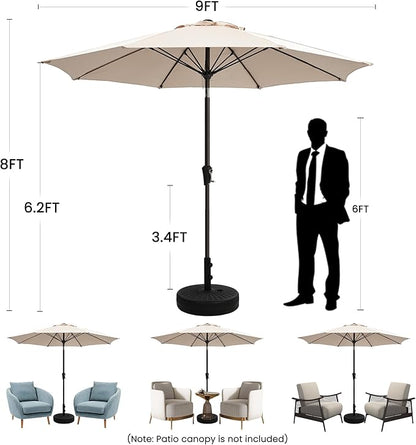 Ayge 9FT Large Outdoor Patio Umbrella Market Table Umbrella-UV Resistant, Easy Push Button Tilt and Crank, 8 Sturdy Fiberglass Ribs Heavy-Duty Pool Umbrella for Deck, Backyard,Garden,Brown
