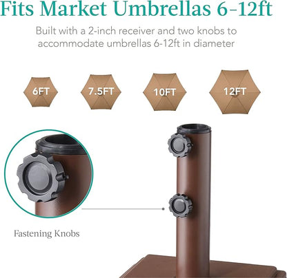 Best Choice Products Fillable Mobile Umbrella Base, Heavy Duty Base, Square Tiered Market Stand for Patio, Deck, Outdoor w/ 4 Wheels, 2 Locks, 2 Knobs, 120lb Capacity - Brown