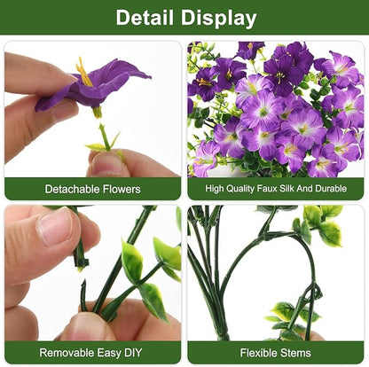 INQCMY Artificial Flowers for Outdoors Fake Plants Spring Decoration, 12 Bundles Faux Petunias UV Resistant Realistic Silk Flower for Outside Planters Patio Porch Yard Window Box (Double Purple)