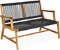 Tangkula 2-Person Patio Acacia Wood Bench Loveseat Chair, Outdoor Patio Bench Acacia Wood Bench in Teak Oil Finish, Patio Loveseat Rope Bench for Balcony Deck Poolside Porch (Black)