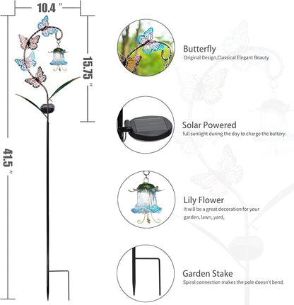 Bshine Solar Butterfly Lights Outdoor Garden Decoration Valentine's Day, Metal Stake Waterproof Hanging Flower Solar Lights, Garden Decoration Outdoor Terrace, Yard, Path and Lawn Ornaments