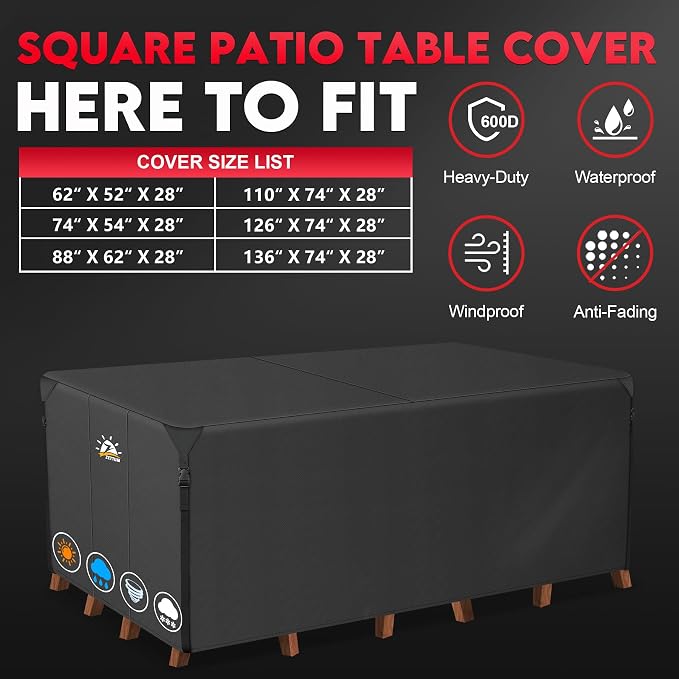 Furniture Set Cover for Rectangular Patio Table, 600D Waterproof Black