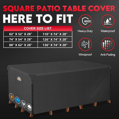Furniture Set Cover for Rectangular Patio Table, 600D Waterproof Black