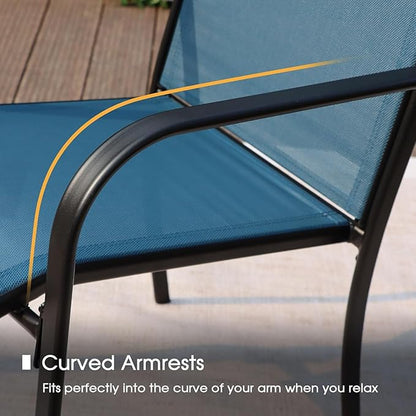VICLLAX Patio Dining Set for 2, Outdoor Furniture Set Includes Small Table and 2 Stackable Sling Chairs, Bistro Set for Outside, Black Table and Blue Chairs