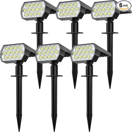 Solar Spot Lights Outdoor Waterproof IP65, [6 Pack/52 LED] 2-in-1 Solar Landscaping Spotlights, 3 Lighting Modes Solar Powered Garden Flood Light for Patio Pathway Driveway Yard Pool (Cool White)