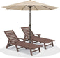SERWALL Patio Chaise Lounge Chair Set of 2 with 9FT Patio Umbrella, 78'' HDPE Outdoor Lounger, Poly Lounge Chair with Rolling Wheels & Cup Holder for Pool,Coffee Brown (Umbreall Base not Included)