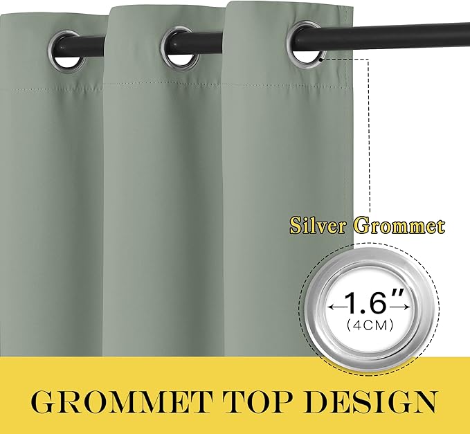 NICETOWN Blackout Curtains 63 inches Long for Living Room Bedroom, Grommet Thermal Insulated Room Divider Drape Window Treatment for Sliding Patio Door, W100 x L63, 1 Panel, Sage Green