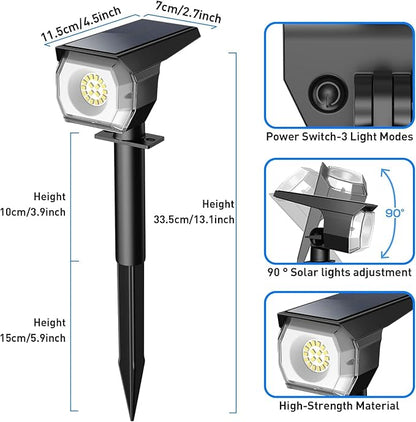 EIUIO Solar Outdoor Lights, 3 Lighting Modes Solar Spot Lights Outdoor with Auto On/Off, Waterproof Landscape Lighting for Garden Yard