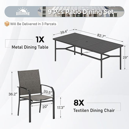 Patio Dining Set 9 PCS, 8 Stable Outdoor Dining Chairs with Rectangular Dining Table, Patio Table and Chairs Set for Lawn,Deck and Backyard