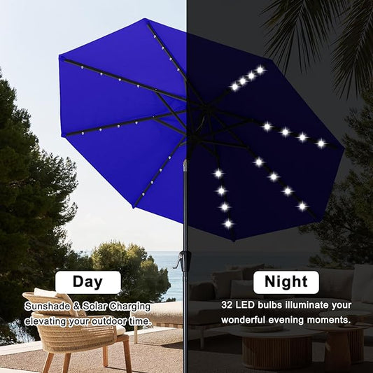 Solar Led Patio Umbrellas with 32LED Lights ( ) in Blue, 11FT