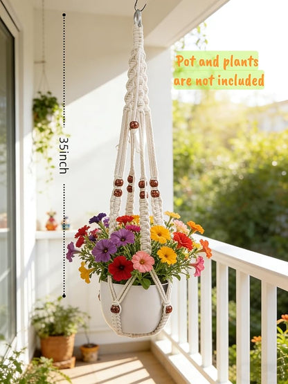 35 inch Macrame Plant Hanger for 5-10 Pot Indoor wall Window Boho Long Crochet White Rope Hanging Planters for Plant Holder Outdoor (Ivory2)