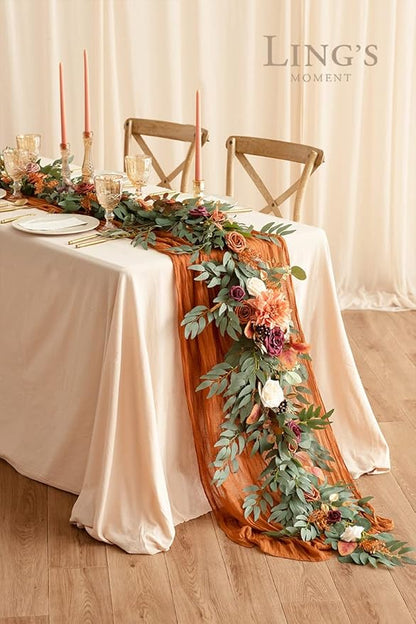 Artificial Flower Garland, 6 Ft Eucalyptus Willow Leaf, Terracotta Orange