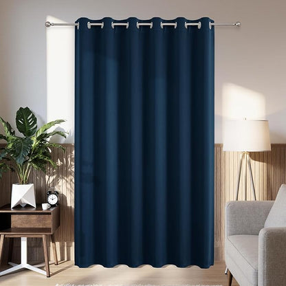 Joydeco Blackout Patio Sliding Door Curtains 96 Inches Long, Grommet Privacy Room Divider Curtains, Extra Wide Thermal Blackout Drapes for Bedroom Living Room (Navy Blue, 80Wx96L, 1 Panel)