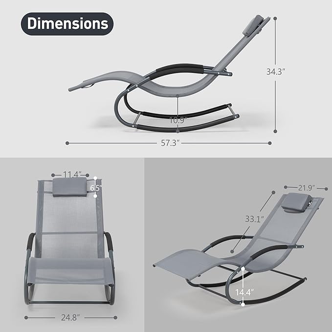 Outdoor Lounge Chair with Pillow, Chaise Lounge Chair for Patio, Lawn, Pool, Grayish Blue