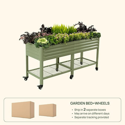 Rolling Elevated Raised Garden Bed-V Series, 2' x 6' Garden Beds with Legs & Storage Rack for Patio & Porch, 1000 Lbs Weight Capacity, Outdoor Planter Box for Vegetables Flower Herbs, Pearl White