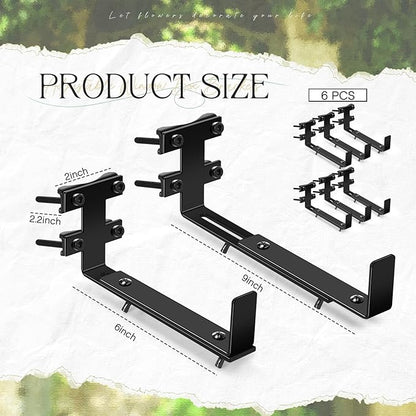 6 Pcs Window Box Brackets Adjustable Planter Box Brackets Heavy Duty Deck Railing Planter Flower Holder for Railing Patio Garden Fence Balcony Outdoor