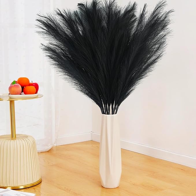 Artificial Pampas Grass Stems, 8 Pack 35-Inch Black Silk Plumes
