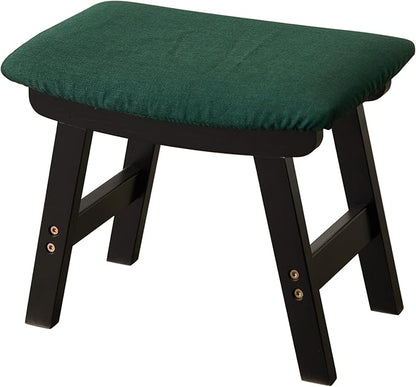 Foot Stool,Ottoman,Bamboo Small Sofa Foot Rest Under Desk,Extra Seating for Living Room, Bedroom and Kitchen (Black Stool Legs - Green Surface)