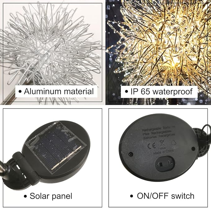 GUOCHENG Dandelion Solar Garden Lights, 4 Pack Solar Metal Dandelion Light, Waterproof Firefly Lights Outdoor for Garden Patio Yard Pathway, Gifts for Women Mother's Day(4pack)