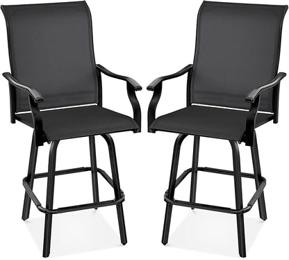 Best Choice Products Set of 2 Swivel Barstools, Bar Height Outdoor Chairs, 360 Rotating Patio Bar Stools w/All-Weather Mesh, 300lb Capacity - Black