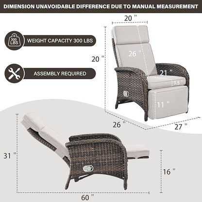 Belord Versatile Outdoor Recliner Chair - Reclining Patio Chair with Adjustable Backrest and Footrest, All-Weather Wicker Chaise Lounge Chair Outdoor for Pool Deck Brown