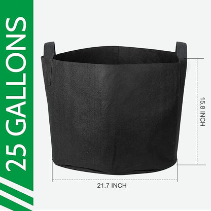 JERIA 12-Pack 25 Gallon Grow Bags, 300G Thickened Nonwoven Garden Pots,Heavy Duty Fabric Pots with Reinforced Handles