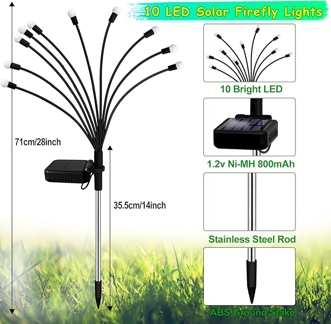 Solar Garden Lights Outdoor, 2 Pack 20 LED Solar Purple Firefly Lights Waterproof, Starburst Wind Swaying Light for Outside Yard Patio Planter Flower Bed Walkway Halloween Christmas Decoration