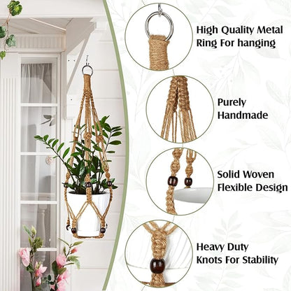 Hoteam 12 Pcs Macrame Plant Hangers Macrame Hanging Planters for Indoor Plants Handmade Boho Hanging Baskets Flower Pots Holder for Outdoor Home Wall Decor