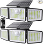 2500LM Solar Lights Outdoor with Motion Sensor,3 Head 270° Wide Angle Street Area Lights,IP65 Waterproof Security Lighting with 3 Modes(Remote,2 Pcs)