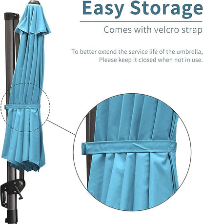 PURPLE LEAF 9' X 11.5' Patio Umbrella Outdoor Cantilever Rectangle Umbrella Aluminum Offset Umbrella with 360-degree Rotation for Garden Deck Pool Patio, Turquoise Blue