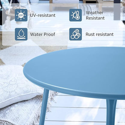 Patio Outdoor Side Table Waterproof Round Metal Steel Small Side Table Weather Resistant Portable Outdoor and Indoor End Table for Garden Balcony Yard, Blue