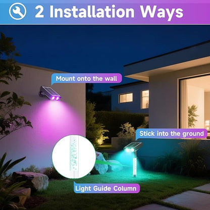 RGB Solar Spot Lights Outdoor with PC Light Guide Column, 8 Lighting Modes Christmas Landscape Lighting, IP65 Waterproof Solar Color Changing Lights Outdoor for Garden Yard Tree Pathway, 6Pack