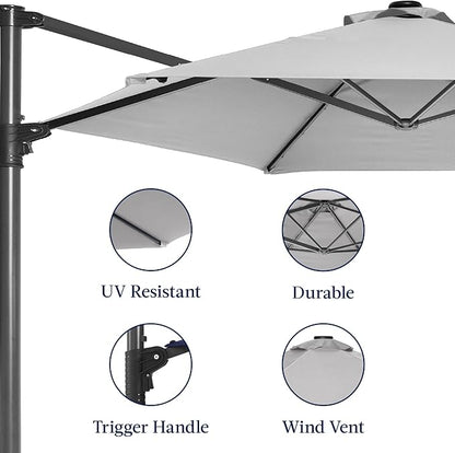 Best Choice Products 10ft Offset Cantilever Hanging Market Patio Umbrella, Smooth 360° Rotation, 8 Sturdy Ribs, Easy Adjustment - Fog Gray