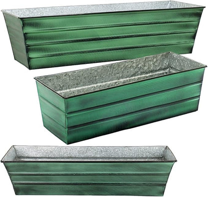 Achla Designs Galvanized Window Flower Box Planter-Green-Small (22" L x 6" W x 5" H)