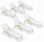 SERWALL Patio Chaise Lounge Chair Set of 6, 5 Positions Adjustable Poly Outdoor Lounger for Pool, HDPE Lounge Chair with Rolling Wheels & Cup Holder for Poolside, Deck, White