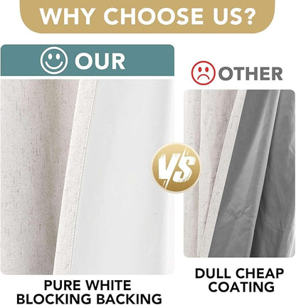 H.VERSAILTEX Primitive Linen Curtains 100% Blackout Curtain Drapes Burlap Fabric Curtains with White Thermal Insulated Liner, Grommet Top Drapes Living Room/Bedroom (2 Panels, 42 x 63 Inch, Ivory)